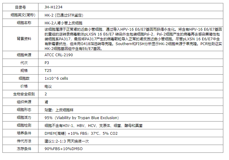 【STR鉴定】HK-2、HK-2细胞、HK-2肾皮质近曲小管