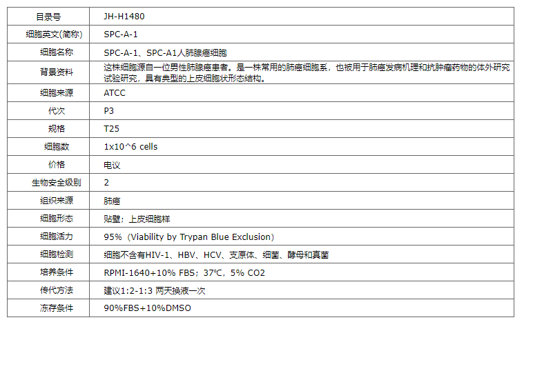 【STR鉴定】SPC-A-1 、SPC-A-1 细胞、SPC