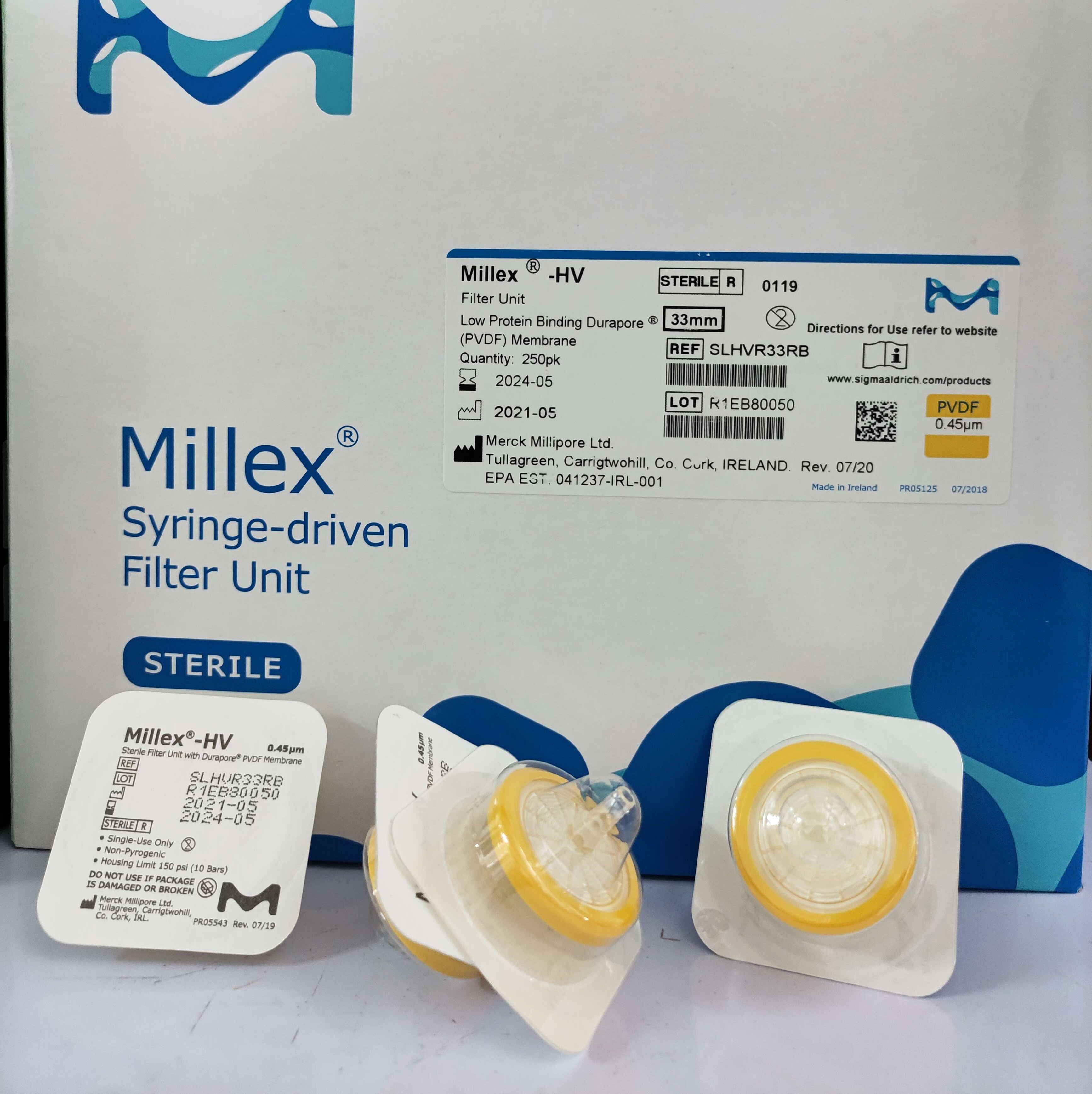 Millipore-Millex® PVDF 33mm针式过滤器，孔径0.45um（整盒）
