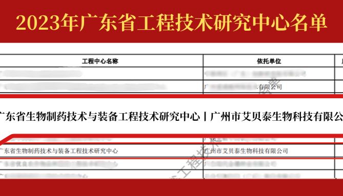 喜讯 | 艾贝泰生物获批2023年广东省工程技术研究中心