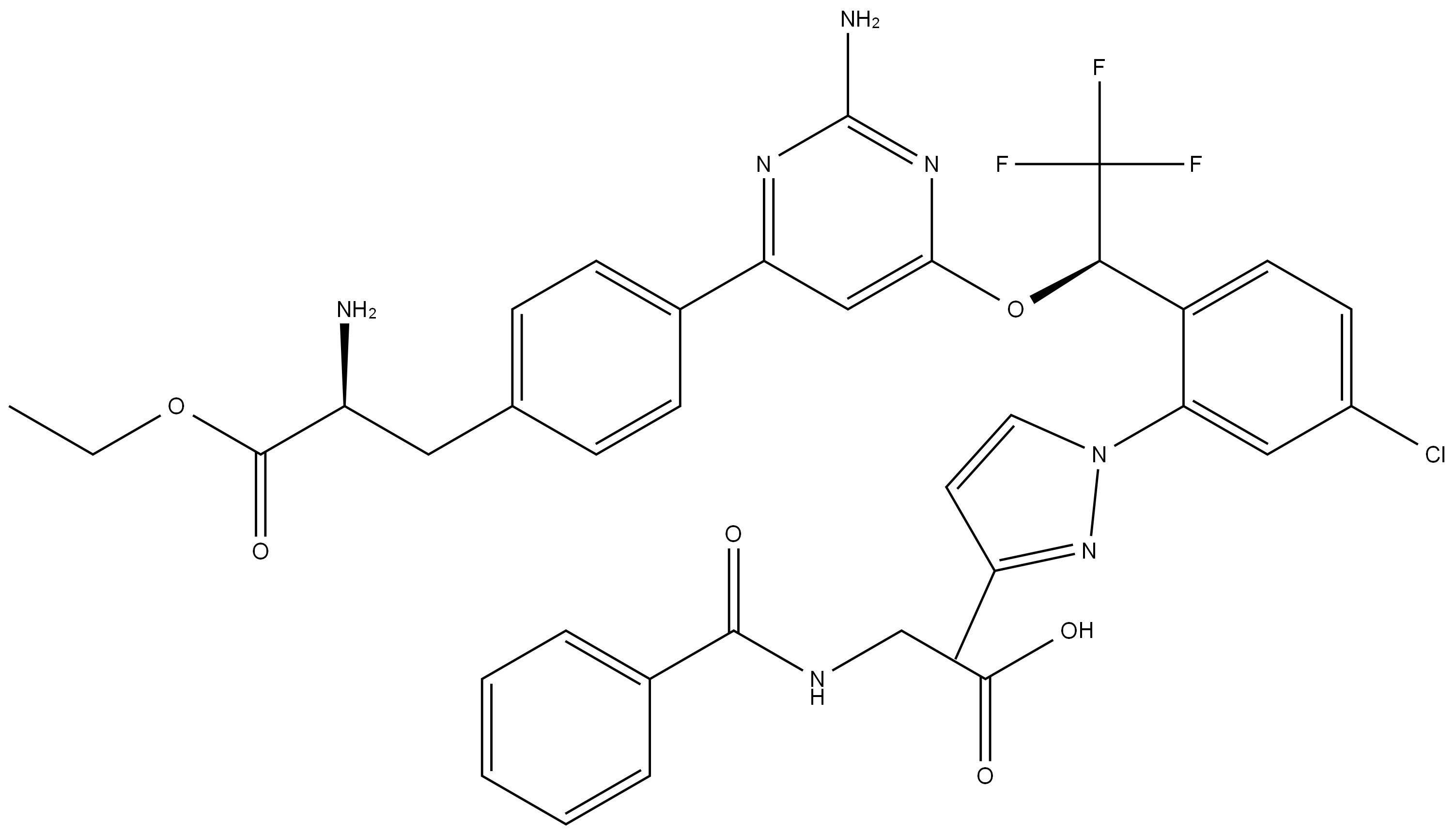 4-[2-氨基-6-[(1R)-1-[4-氯-2-(3-甲基-1H-吡唑-1-基)苯基]-2,2,2-三氟乙氧基]-4-嘧啶基]-L-苯丙氨酸乙酯 N-苯甲酰甘氨酸盐