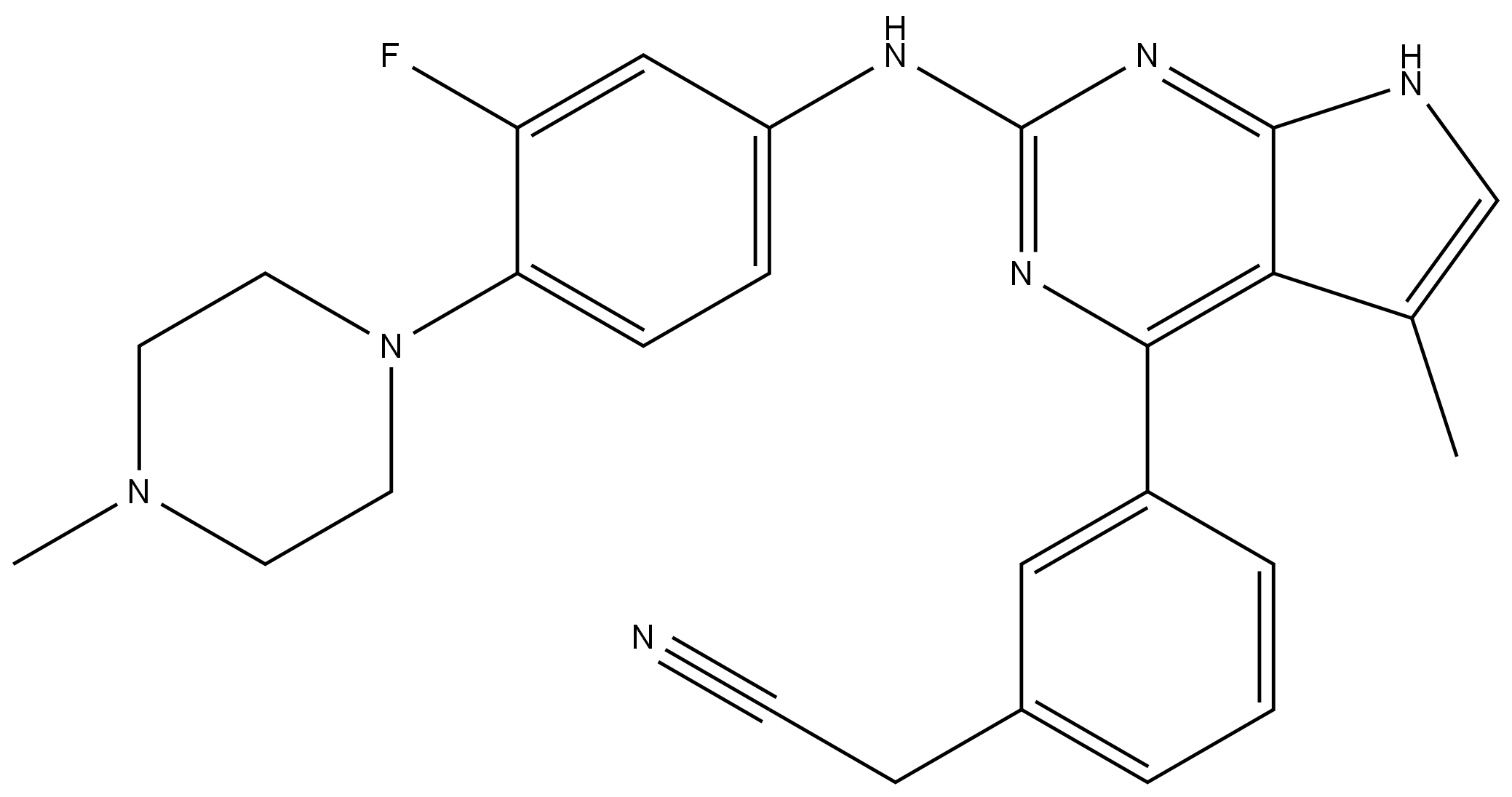 3-[2-[[3-氟-4-(4-甲基-1-哌嗪基)苯基]氨基]-5-甲基-7H-吡咯并[2,3-D]嘧啶-4-基]苯乙腈