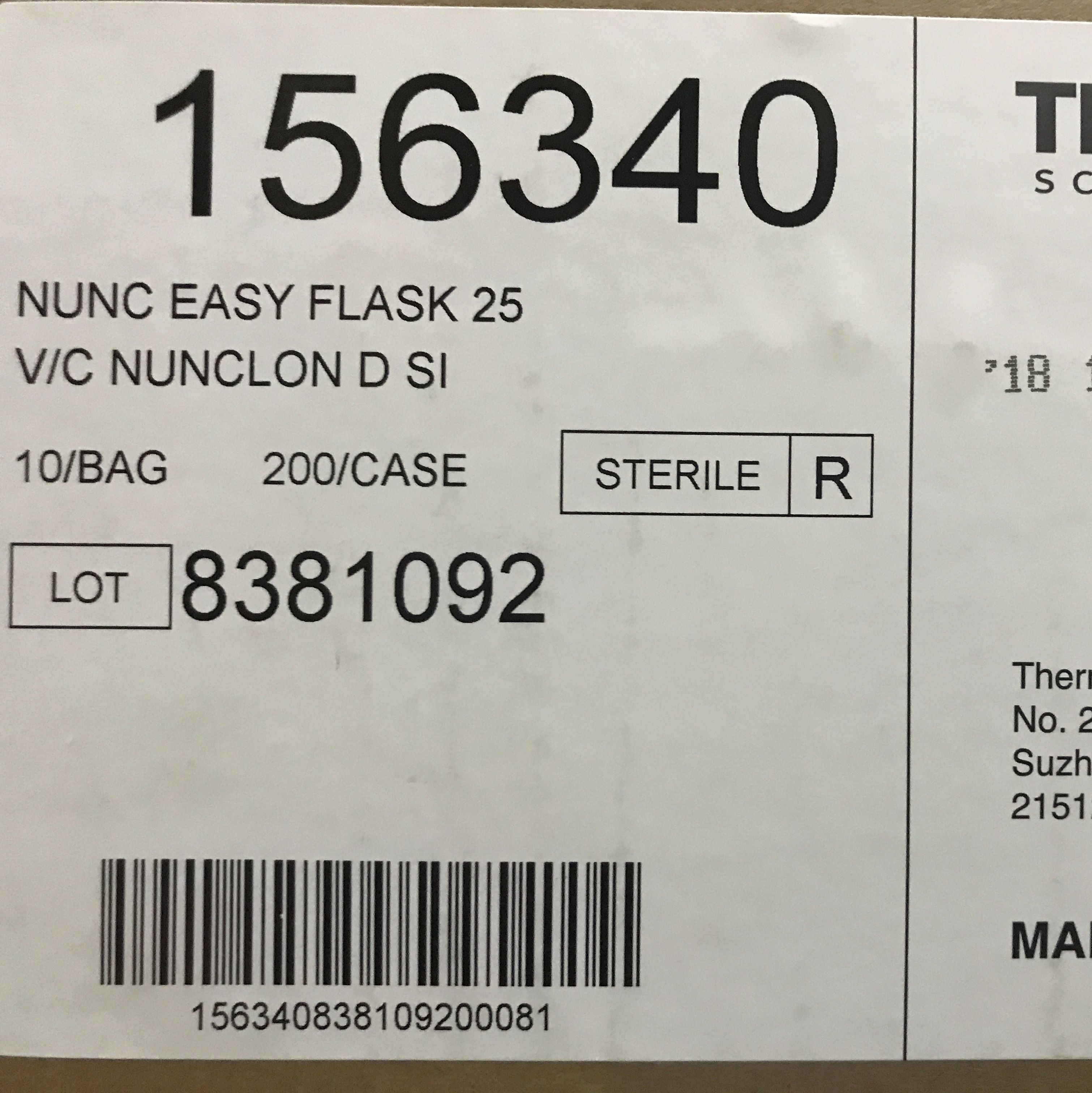 Nunc货号156340现货25cm²细胞培养瓶(透气/密封)13611631389上海睿安生物