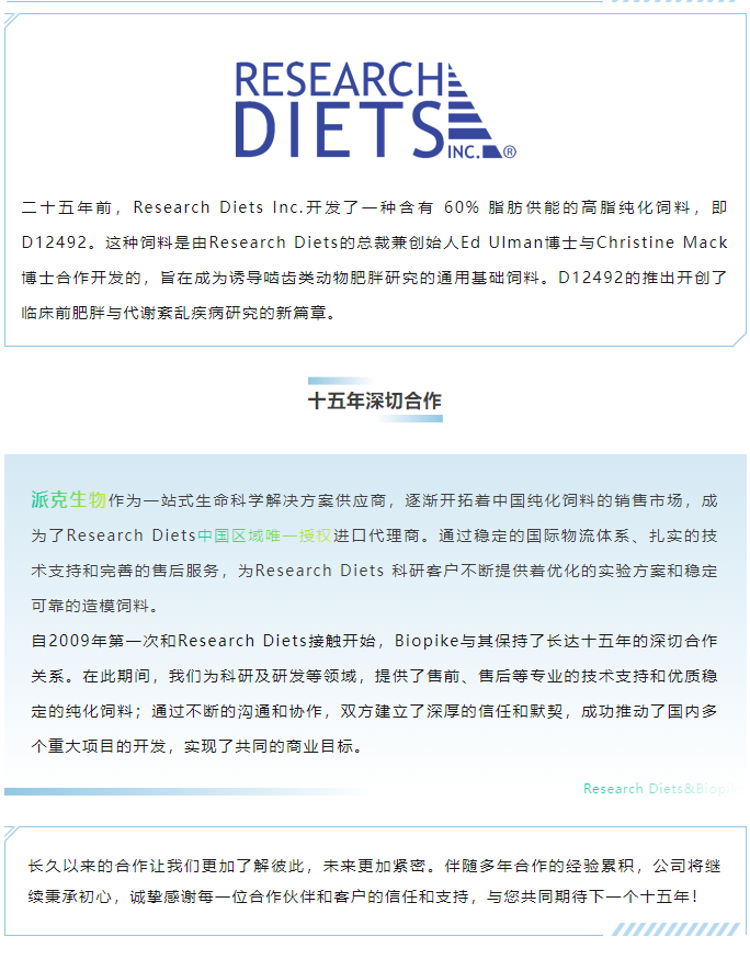 十五年合作深耕，Research Diets与Biopike携手共赢！