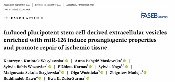 波兰科学家应用诱导性多能干细胞来源的细胞外囊泡在缺血性疾病方面的研究