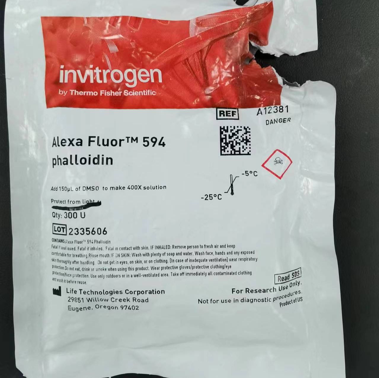 Invitrogen货号A12381现货Alexa Fluor 594鬼笔环肽13611631389上海睿安生物