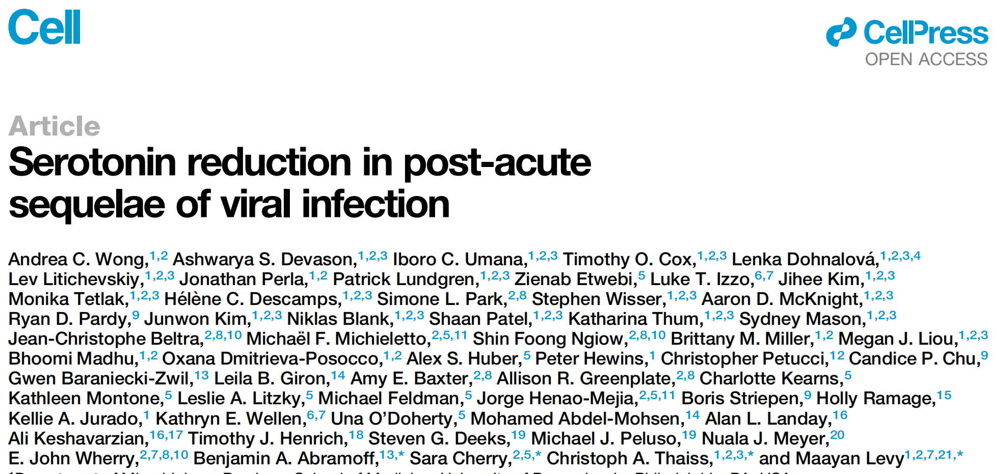 Cell | 解密长新冠后遗症—原来低血清素在“捣鬼”