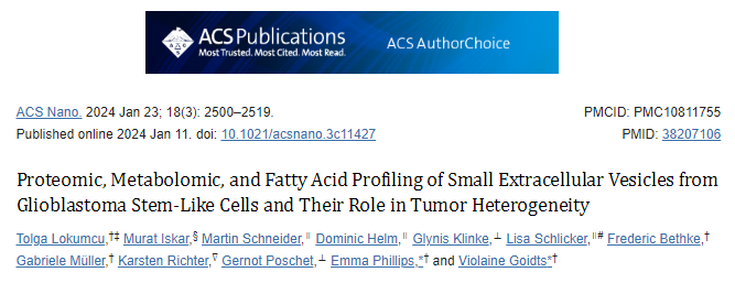 【ACS Nano】17+，胶质母细胞瘤干细胞样细胞的小细胞外囊泡的蛋白质组学、代谢组学和脂肪酸分析及其在肿瘤异质性中的作用
