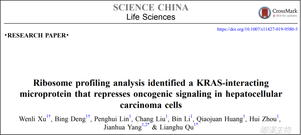 Sci China Life Sci. | Ribo-seq助力挖掘肝癌中的新lncORF及其功能