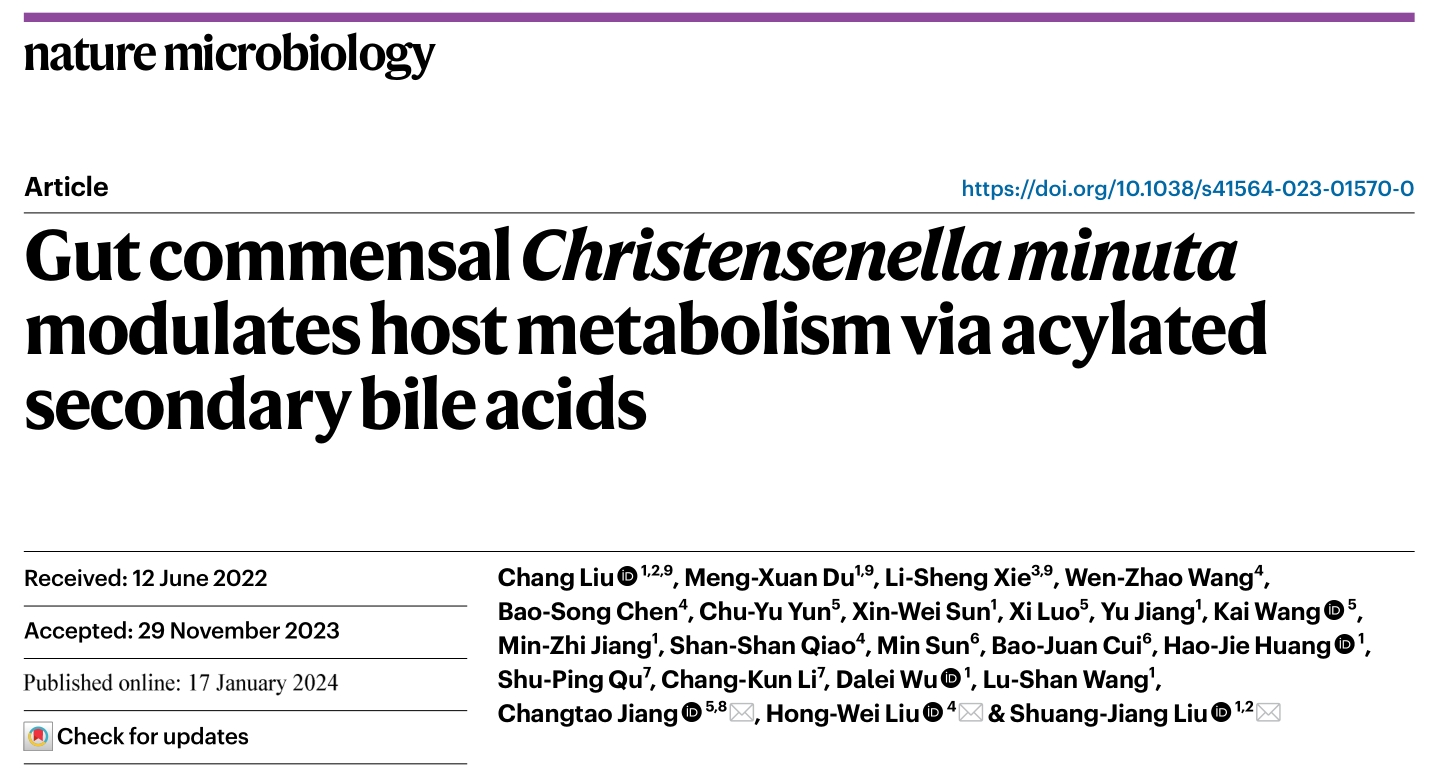 客户案例 | Nature Microbiology新型胆汁酸揭秘：肠道共生菌调控糖脂代谢新机制
