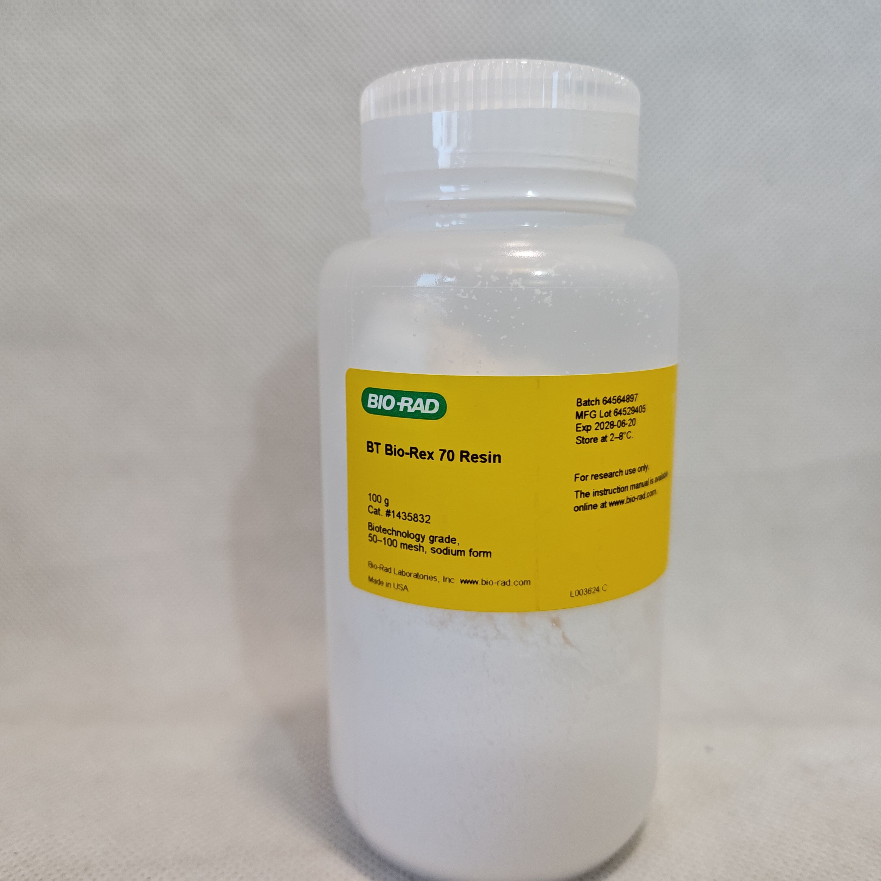 Bio-Rad  1435832 Bio-Rex™ 70 Cation Exchange Resin, biotechnology grade, 50–100 mesh, sodium form，Bio-Rex™ 70阳离子交换树脂，生物技术级，50-100目，钠型 100g