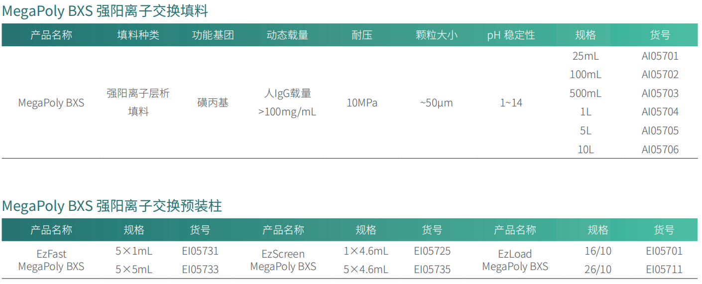 MegaPoly BXS 强阳离子交换层析填料(层析介质)