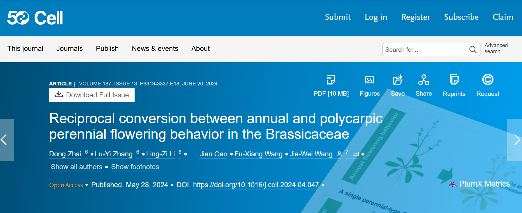 国际期刊 | Cell！十字花科植物一年生转变为多年生关键基因揭秘！