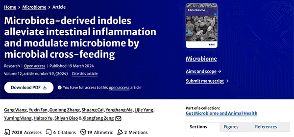 Microbiota-derived indoles alleviate intestinal inflammation and modulate microbiome by microbial cross-feeding