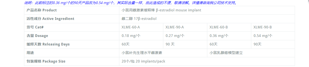 雌激素缓释棒 17β-Estradio 雌二醇缓释药片
