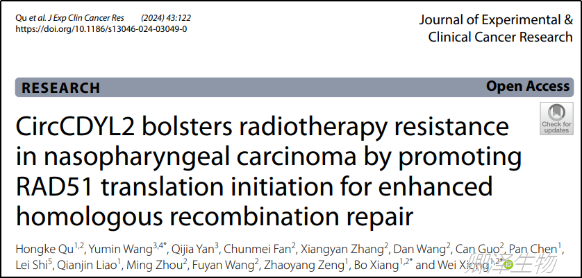 J Exp Clin Cancer Res. | Polysome profiling技术助力揭示鼻咽癌治疗致敏新靶点