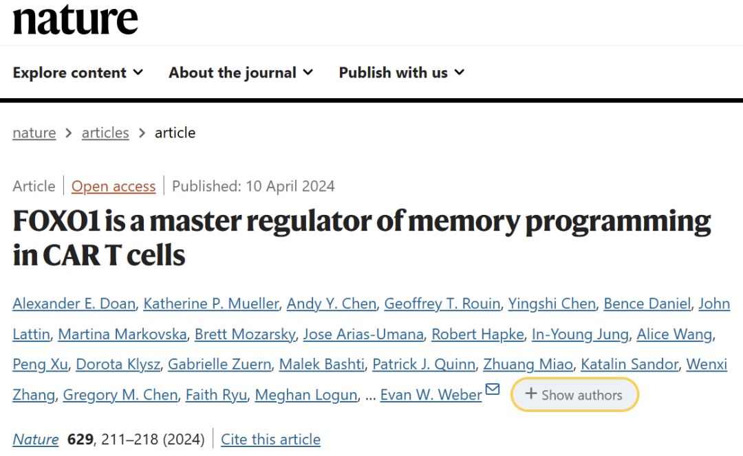 Nature重磅！Cytek®全光谱分析分选流式细胞仪联袂演绎FOXO1调控CAR T细胞抗肿瘤效应