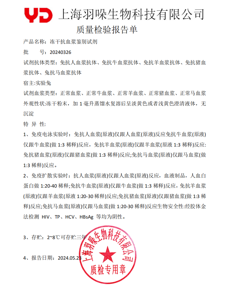 抗血浆鉴别试剂盒（抗人、抗马、抗猪、抗牛、抗羊）