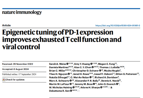 PD-1 表观遗传调控改善T细胞耗竭的新发现