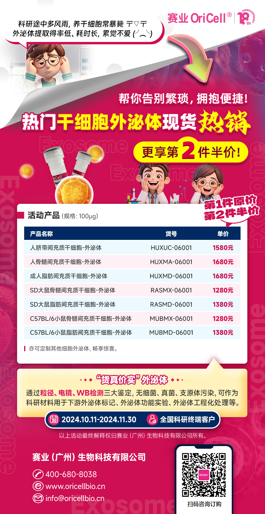 赛业OriCell®干细胞外泌体现货，第二件半价购