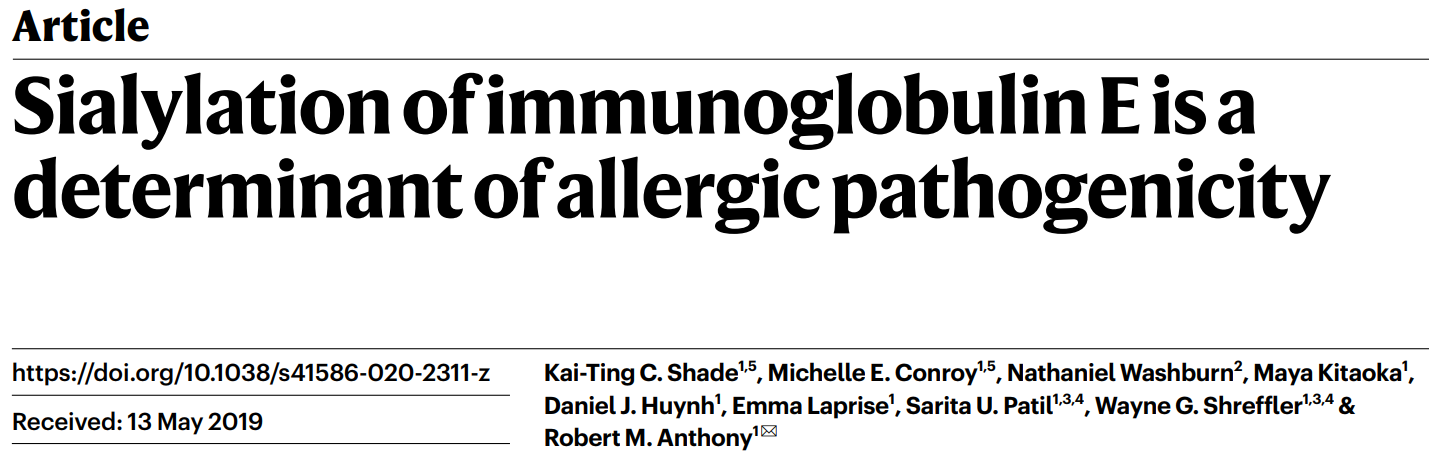 文献解析丨IgE唾液酸糖基化对过敏性病理的影响