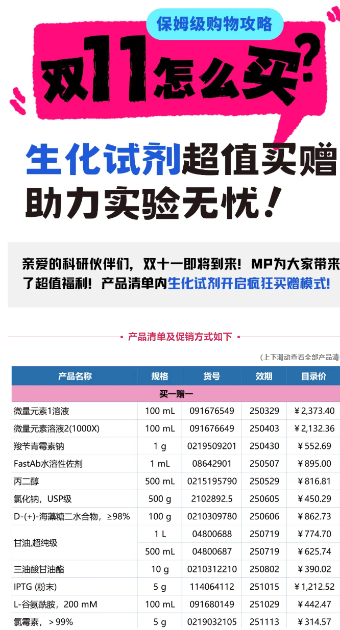 双11免费送 | MP生化试剂超值买赠，保您实验无忧！