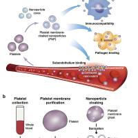 纳米颗粒（高分子聚合物、上转化纳米粒、介孔二氧化硅纳米粒）被血小板细胞膜包被