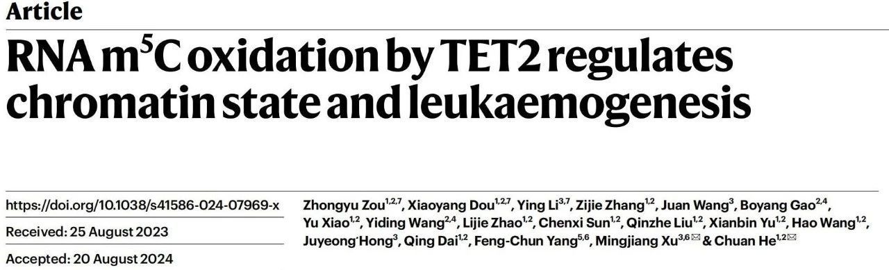 Nature | 云舟生物助力沃尔夫奖得主何川团队重磅研究，破解TET2突变的致癌之谜！