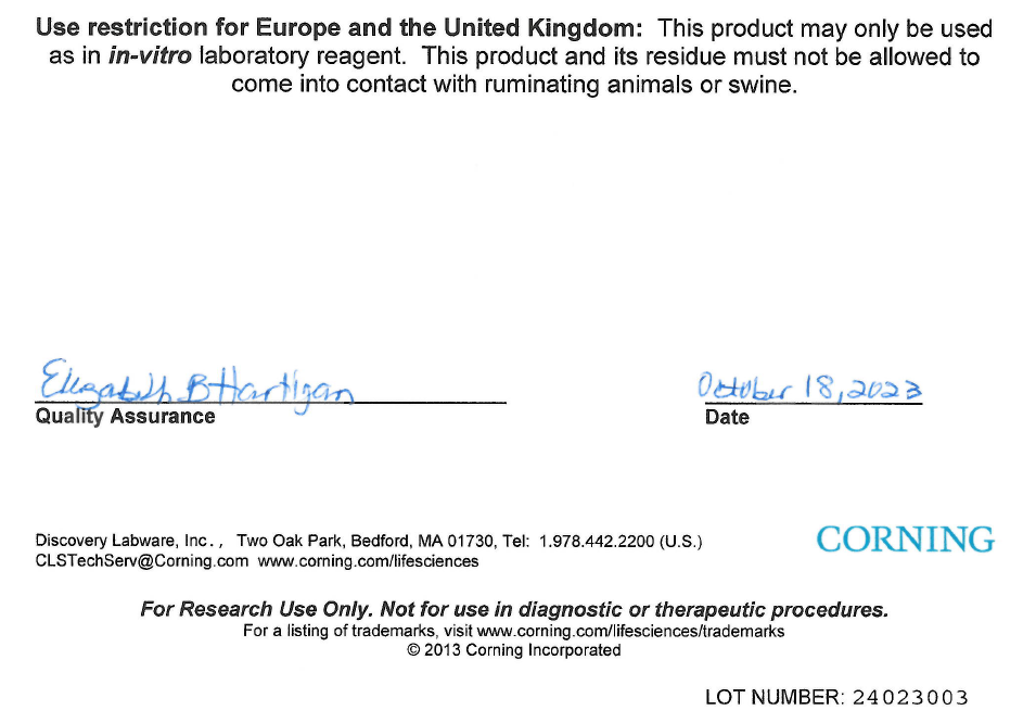 康宁货号355006,Corning MITO+ Serum Extender细胞培养试剂说明书