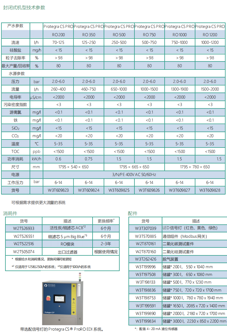 懿华EVOQUA 大流量 II 级纯水系统 Protegra CS® Pro RO EDI