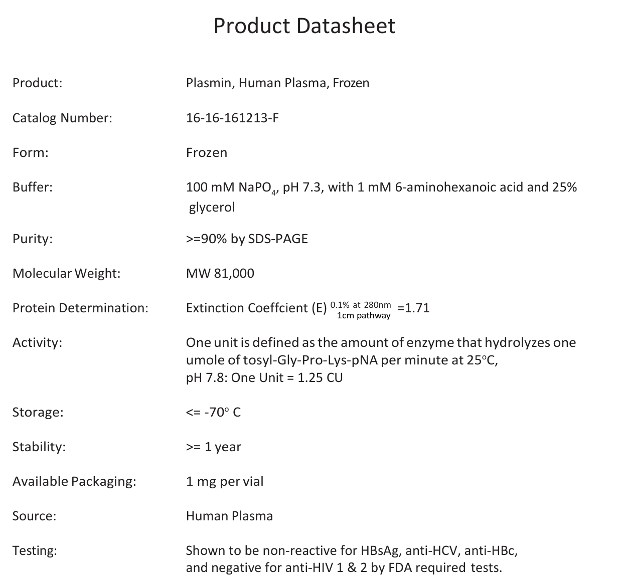 人血浆纤溶酶（冻存/冻干）