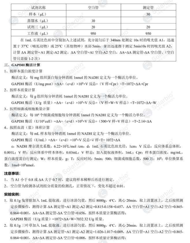 3-磷酸甘油醛脱氢酶(GAPDH)活性检测试剂盒 紫外分光