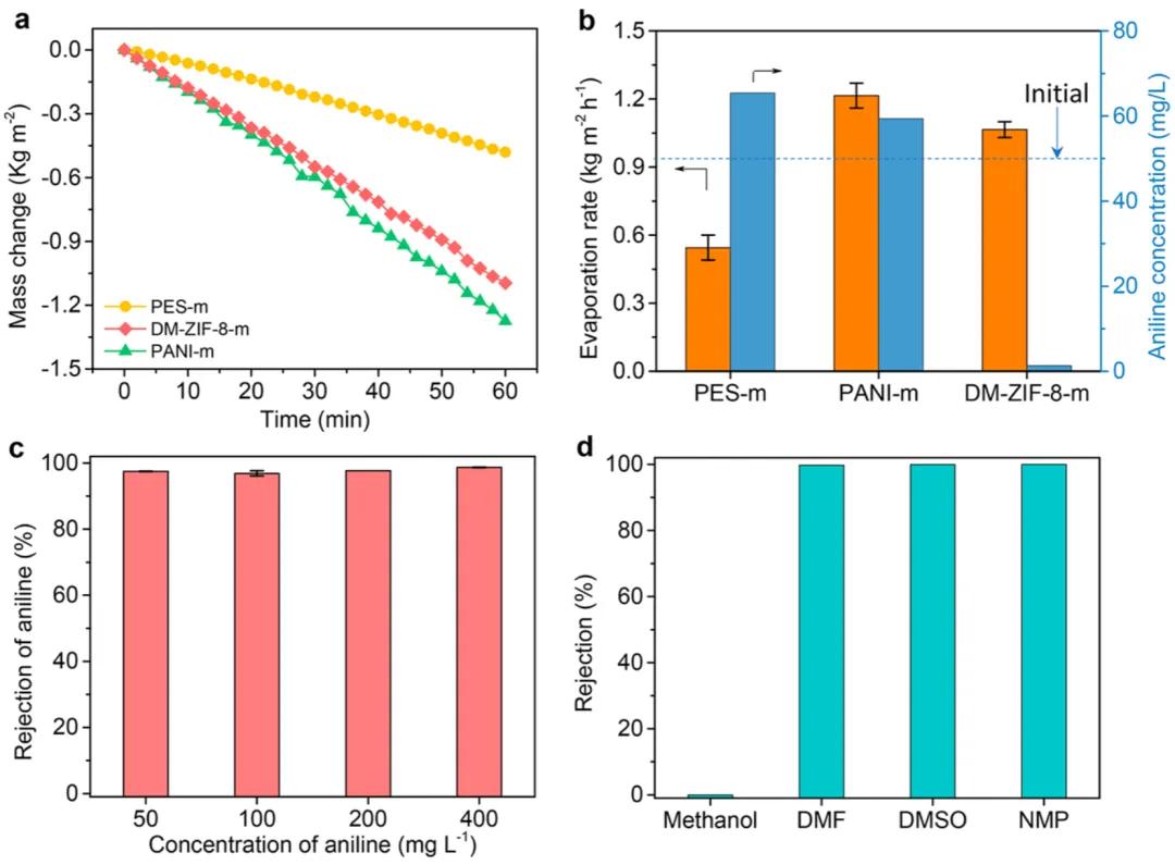 PANI/ZIF-8的蒸发和VOC去除能力