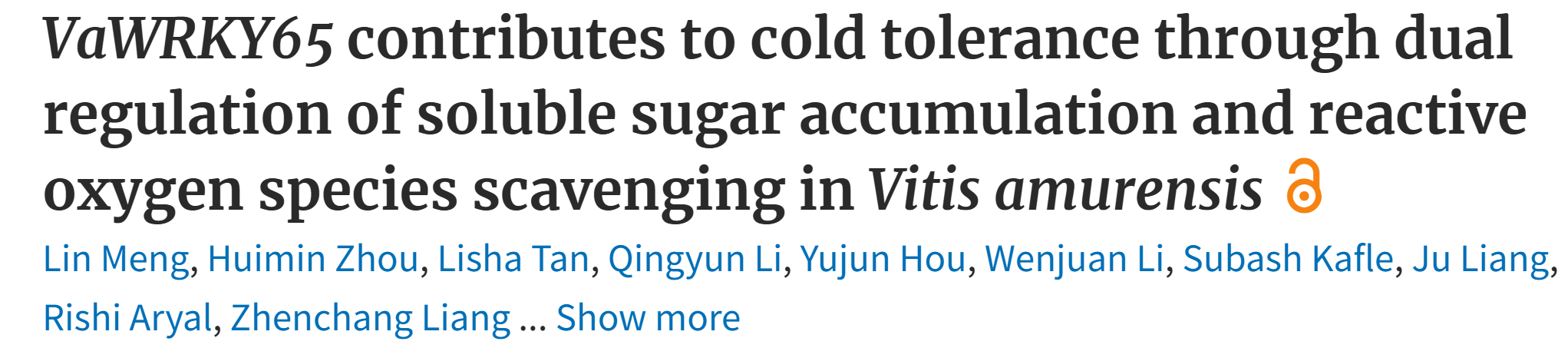 文献速递| VaWRKY65通过调控淀粉分解促进植物耐寒性