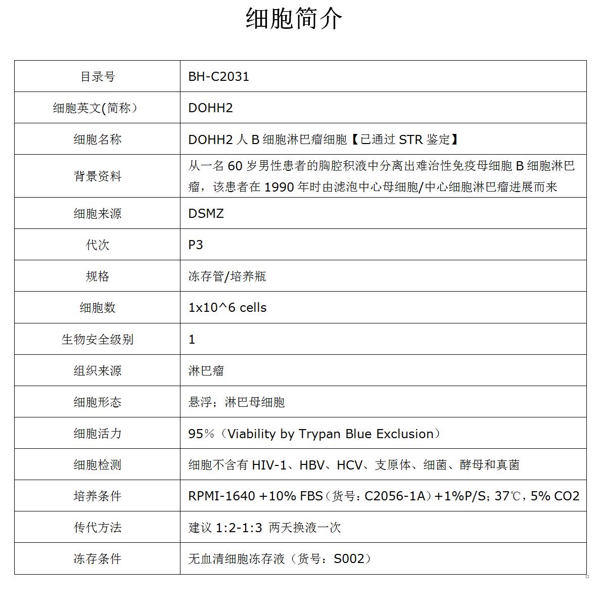 DOHH2细胞价格、货期