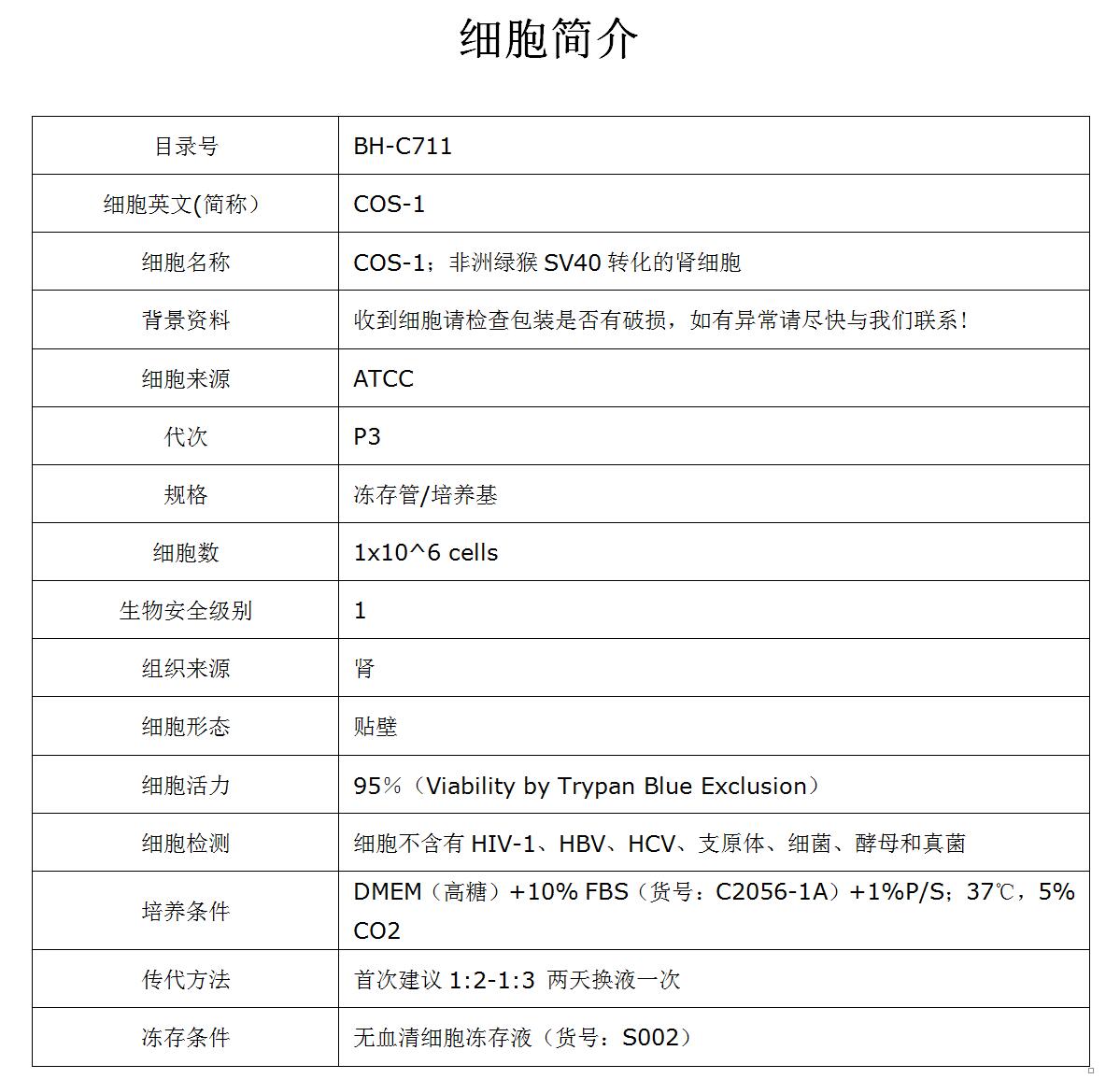COS-1细胞价格、货期