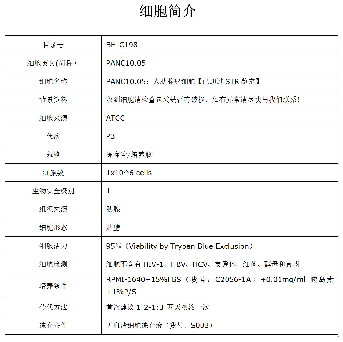 PANC10.05细胞价格、货期