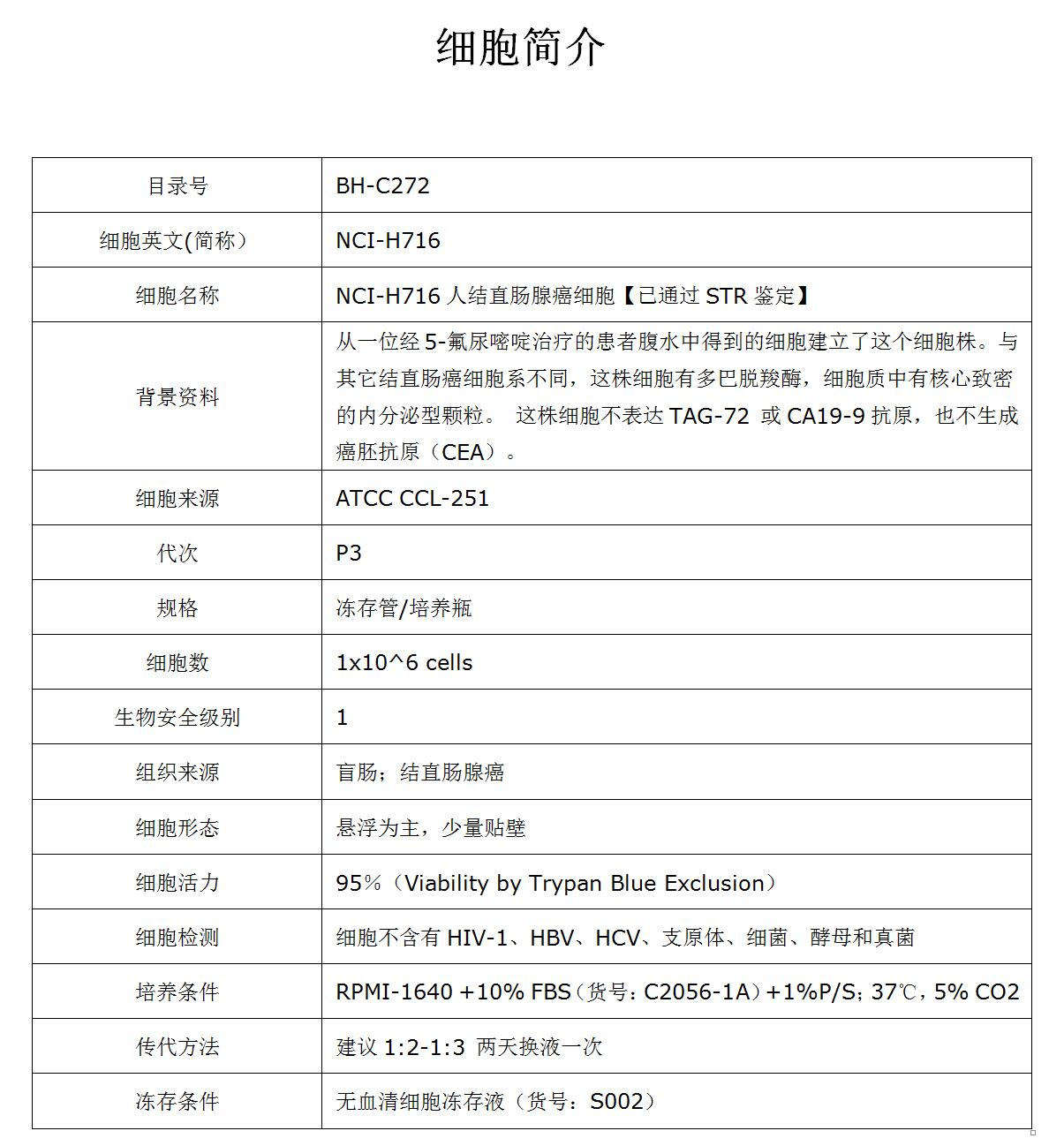 NCI-H716细胞价格、货期