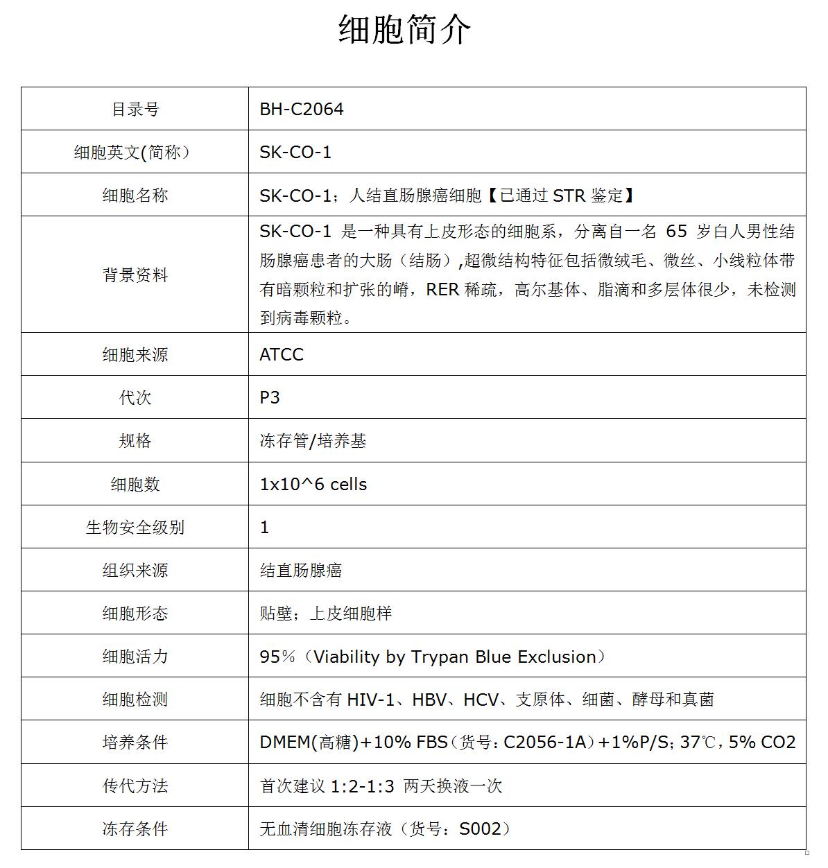 SK-CO-1细胞价格、货期