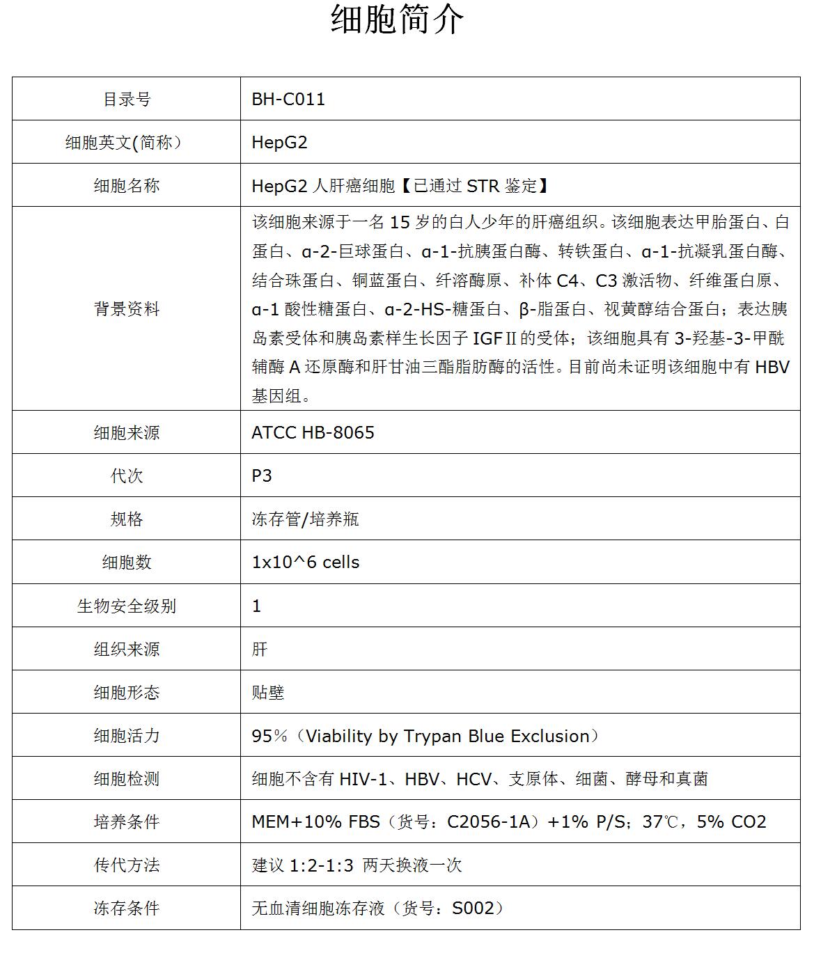HepG2细胞价格、货期