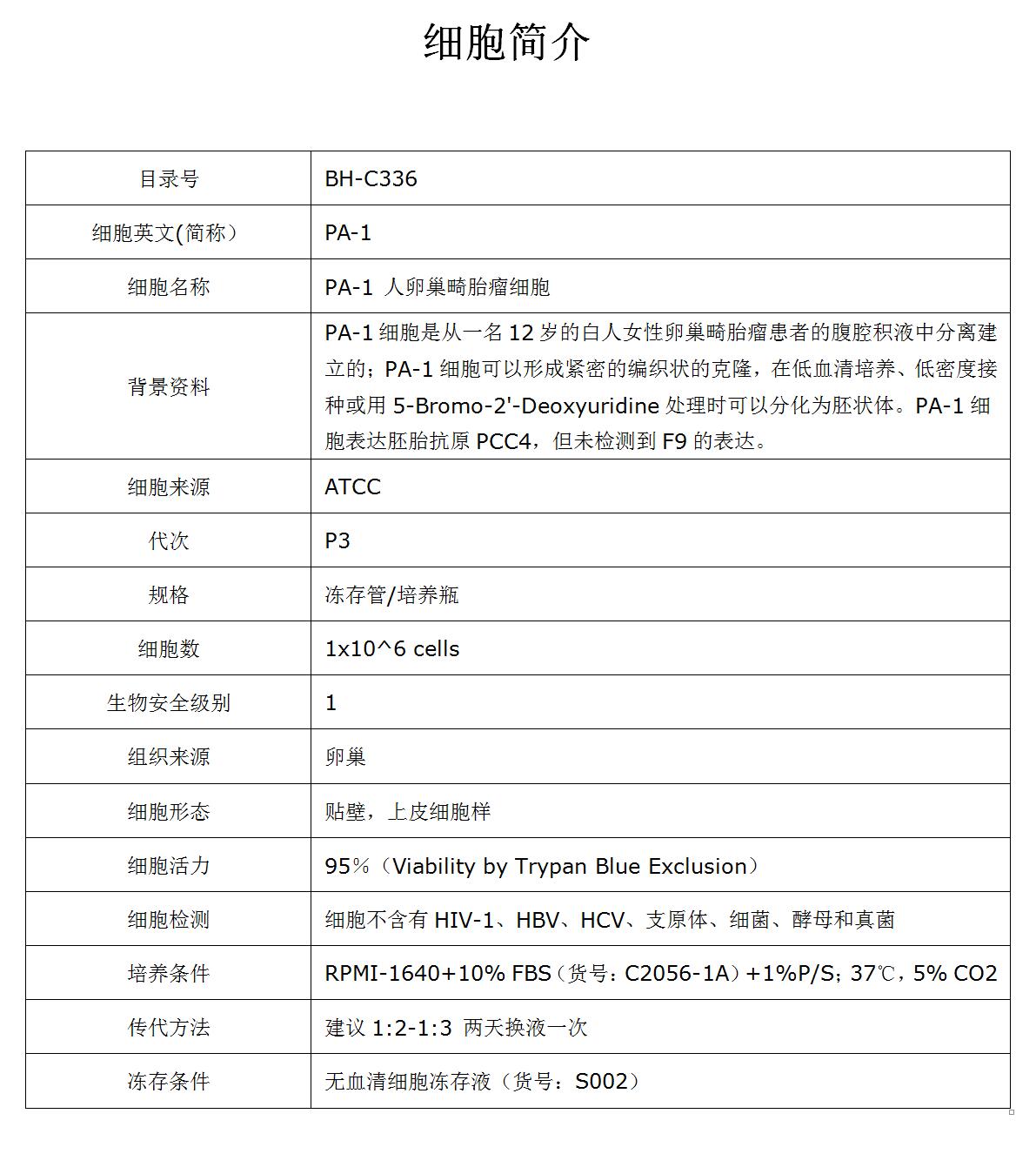 PA-1细胞价格、货期