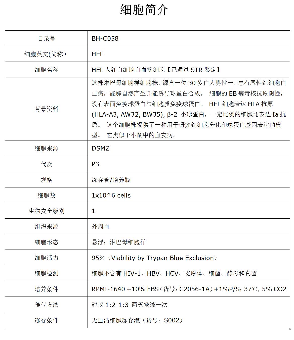 HEL细胞价格、货期