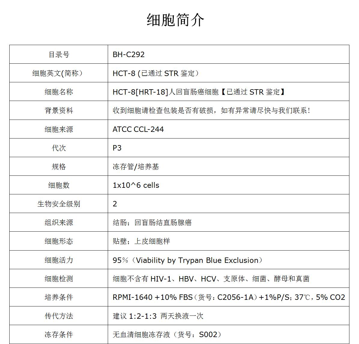 HCT-8细胞价格、货期