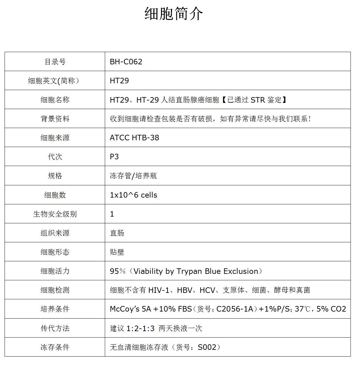 HT-29细胞价格、货期