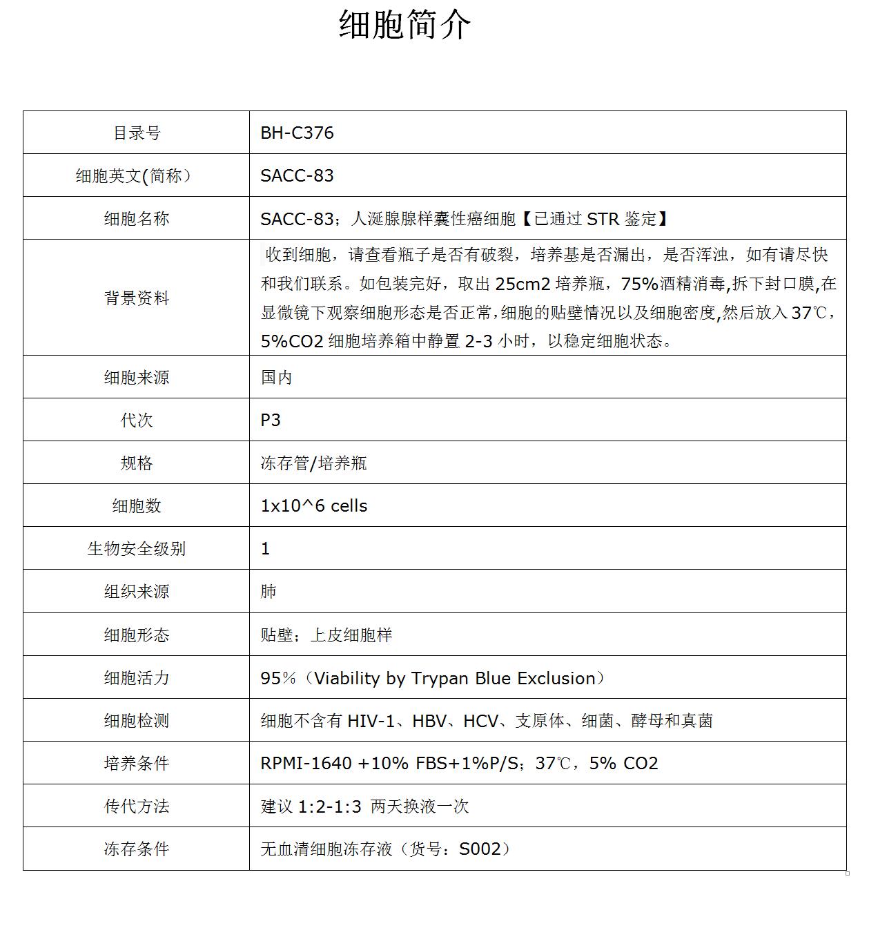 SACC-83细胞价格、货期