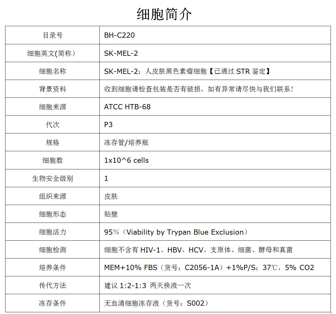 SK-MEL-2细胞价格、货期