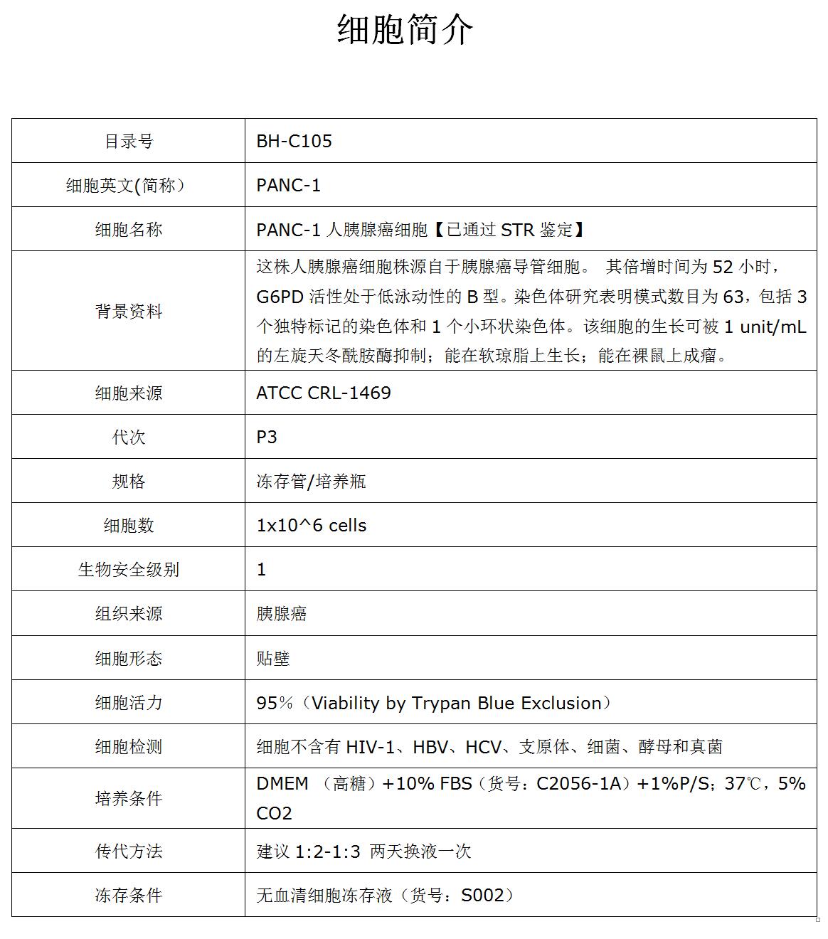 PANC-1细胞价格、货期