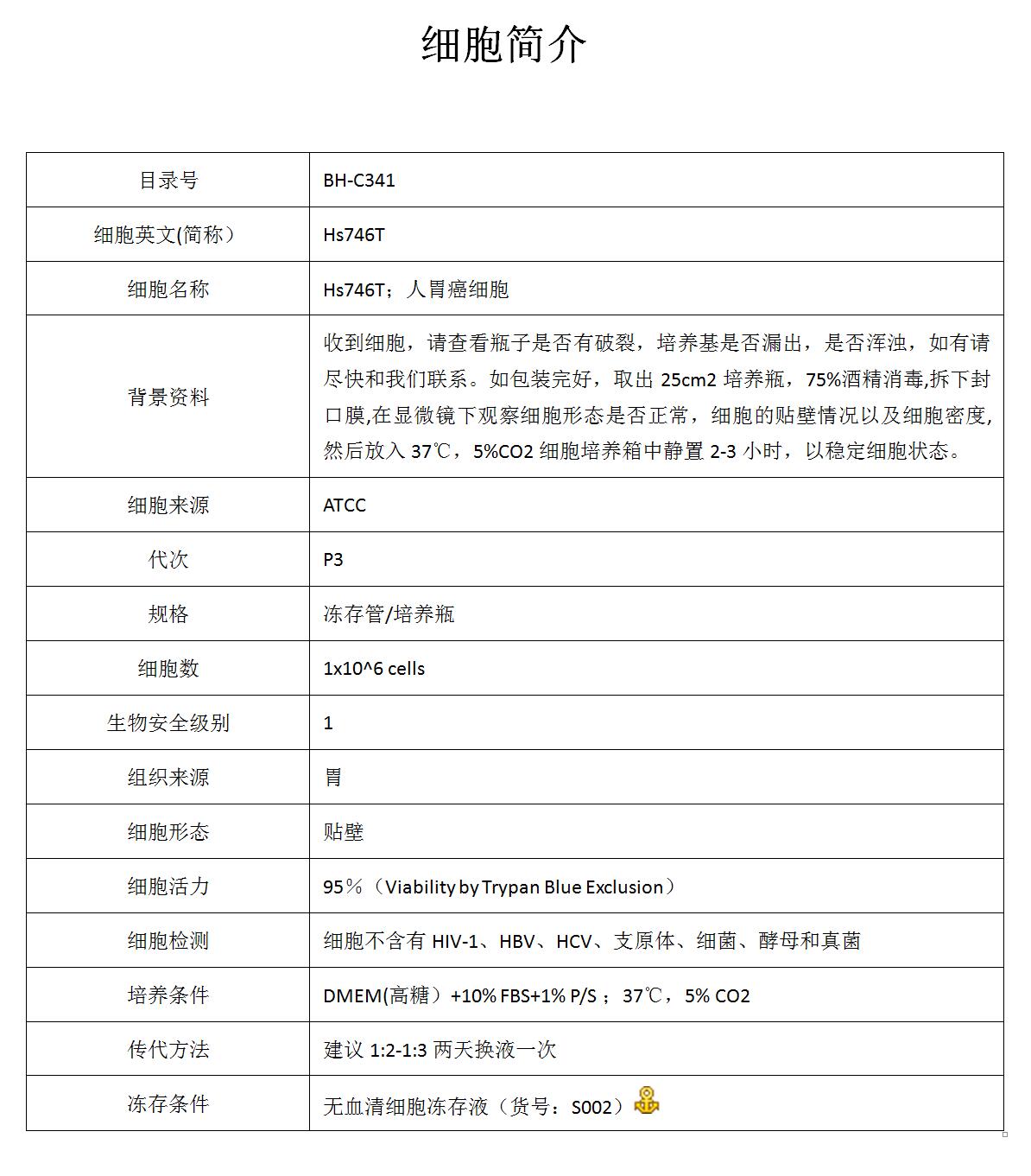 Hs746T细胞价格、货期