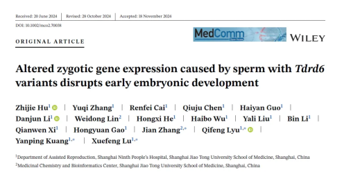 MedComm（IF=10.7）：全球首例TDRD6基因变异男性不育获成功治愈