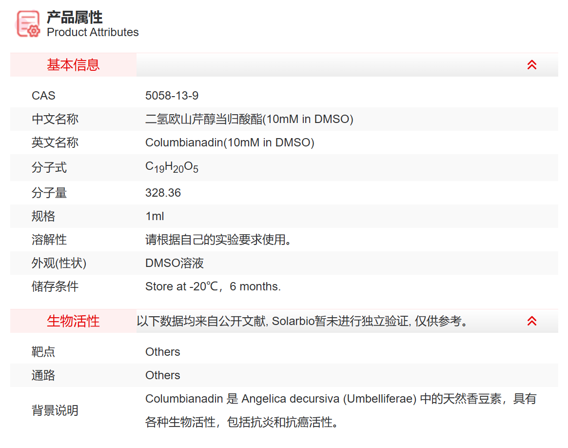 IC11809 二氢欧山芹醇当归酸酯(10mM in DMS